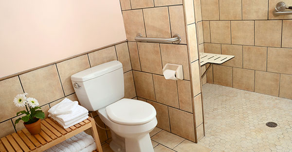 Shower seat and grab bars for successful aging in place