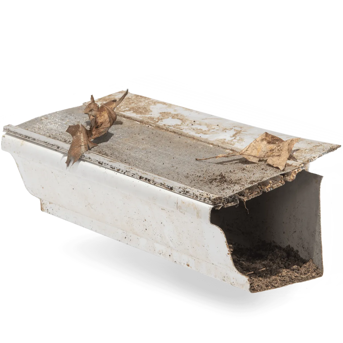 Dirty gutter that was only using a mesh insert rather than a professional solution