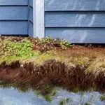 Dirt and grass alongside a house showing erosion