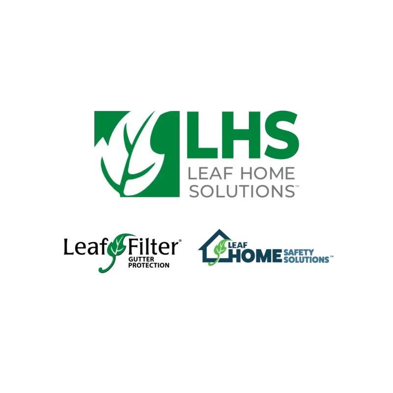 Three stacked icons for Leaf Home Solutions, LeafFilter Gutter Protection, and Leaf Home Safety Solutions.