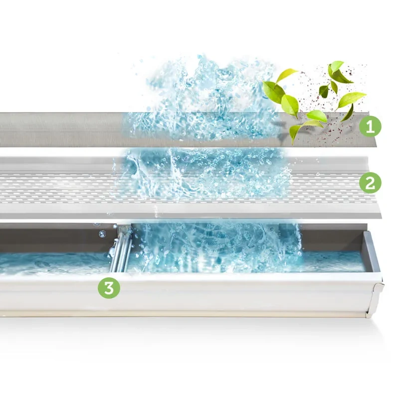 LeafFilter product separated to show the screen, the base and the metal supports