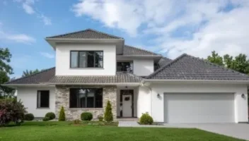 two story home exterior with green lawn