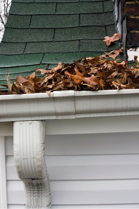White gutter sagging under the weight of leaf buildup clogged gutters damage