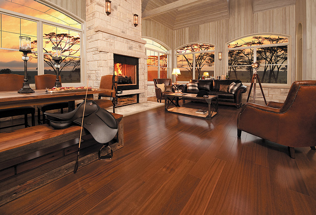 Quiet African sunset featuring Brass color hardwood floor (African Mahogany-Brass) For more information, visit www.miragefloors.com