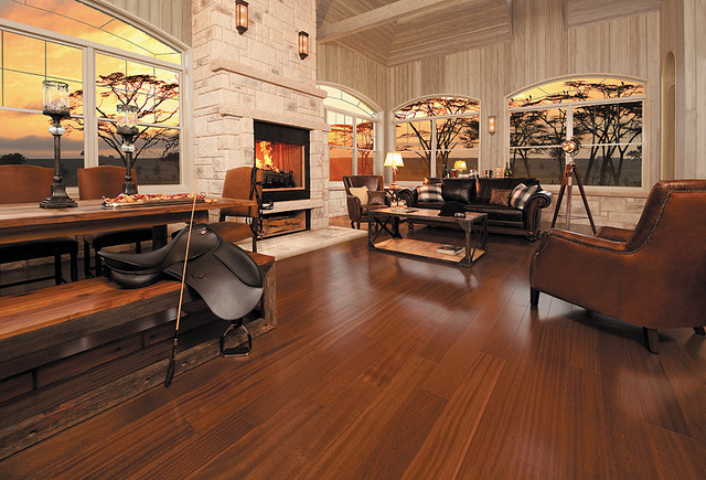 Quiet African sunset featuring Brass color hardwood floor (African Mahogany-Brass) For more information, visit www.miragefloors.com