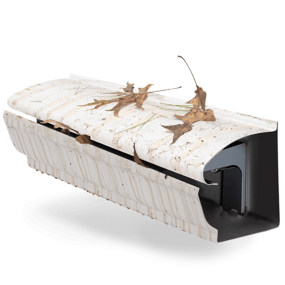 Clogged Leafguard competitor of LeafFilter gutter protection