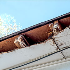 Rotting soffit on the roof of a house