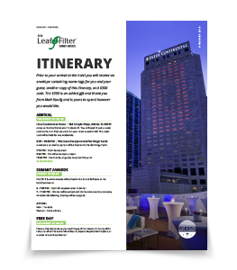 An icon shows the Itinerary for the LeafFilter Summit Awards