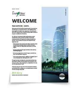 An icon shows the Welcome letter for the LeafFilter Summit Awards